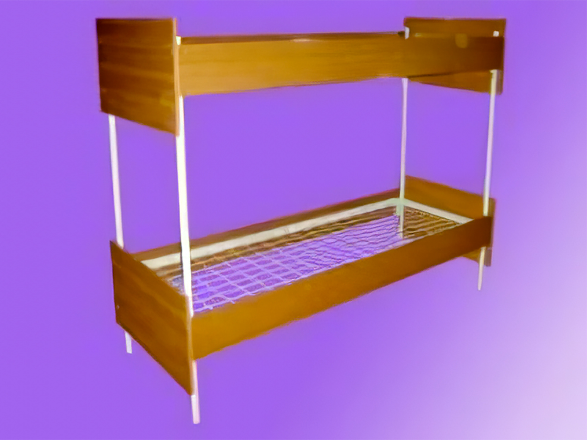 Двухярусная кровать (сетка 100х100) для общежития со спинкой и царгами ЛДСП 190х70х185 см - «Comfort Econom»